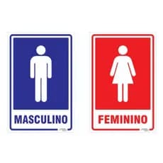 Placa Poliestireno Banheiro Masculino e Feminino 15x20cm Sinalize Envio Imediato