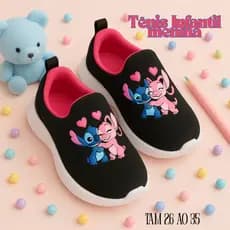 Tênis Meia Infantil Stitch Feminino Delicado Confortável Macio Escolar 26 ao 35 Envio Imediato