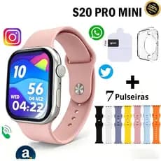 Relógio Smartwatch S20 PRO MINI 38MM Série 10 Bluetooth Call Cardíaca Monitoramento NFC GPS  Chat GPT Esportivo Smartwat