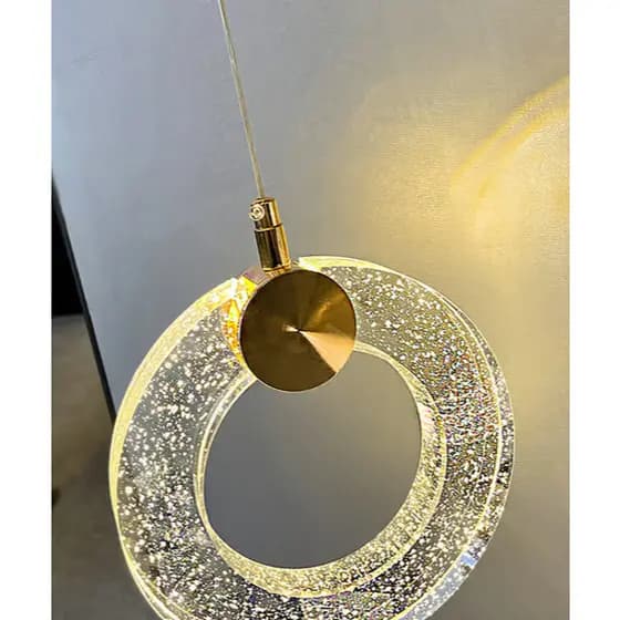 Pendente Cristal Anel/Disco aberto Bolha Dourado 6w VL-MD505 Luz Amarela Bivolt