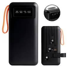 Power Bank 50000mAh com Cabos Integrados USB Tipo-C Lightning Micro USB Portátil Alta Capacidade