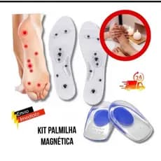 Kit Par Meia Palmilha Silicone Gel Ortopedica Esporão Calcanheira + Palmilha Magnética Acupuntura Pontos Japonesa Magic