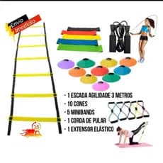 Kit Funcional Agilidade Escada 6 degraus + 10 Cones + 1 Corda de Pular + 5 MiniBands + 1 Extensor