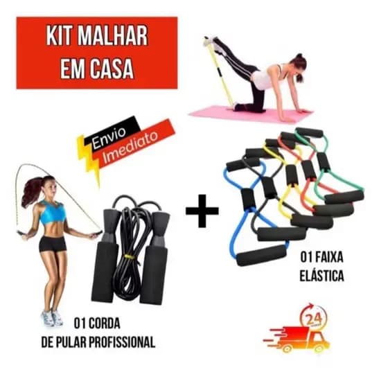 Kit Malhar em Casa 1 Elástico De Tensão + 1 Corda De Pular