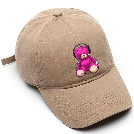 Boné de beisebol Masculino Preto Bege Branco Urso Rasgado Fone Tamanho Único