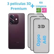 PELÍCULA OPPO A40 | 3D VIDRO PREMIUM | 3 UNIDADES