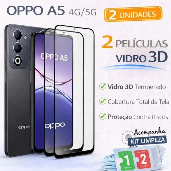 Kit 2 Películas de Vidro 3D Para Oppo A5 4G/5G Acompanha Kit Limpeza