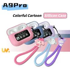 Capa Colorida De Silicone A9pro Para Fones De Ouvido Anti-Abrasão Capas Protetoras Macias De TPU Resistentes A Colisões A9 pro Com Mosquetão De Cordão De Desenho Animado Sanrio