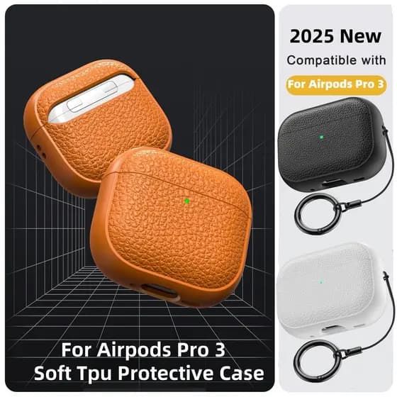 Para AirPods Pro 3 Padrão De Couro TPU Caso Capa Acessórios Pele Bonito Protetor Completo Com Chaveiro