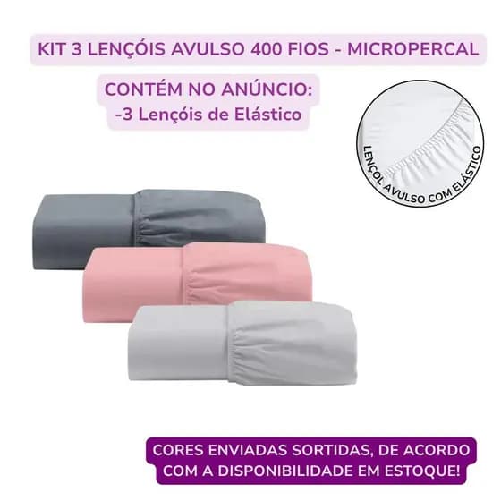 Kit 3 Lençol Solteiro Avulso com Elástico 400 Fios Extra Macio
