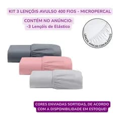 Kit 3 Lençol Solteiro Avulso com Elástico 400 Fios Extra Macio