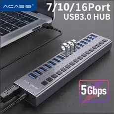 ACASIS 16 Porta USB 3.0 HUB Suporte BC1.2 Carregamento Com Adaptador De Energia 12V Divisor De Alumínio Para Acessórios De Macbook Desktop