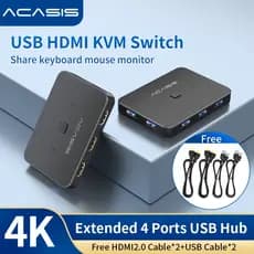 ACASIS USB HDMI KVM Switch 2 Em 1 Saída 4K60Hz Switcher E Extendido 4 Portas USB3.0 Hub Caixa De Compartilhamento Manual Com Cabos 2.0 Para Monitor De Mesa Computador PC Laptop