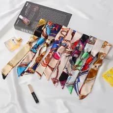 Lenço Decorativo Clássico Retro Slim Estreito para Envolver Alça de Bolsa Pequeno Lenço de Fita para Mulheres