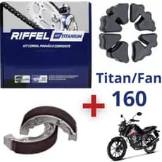 Kit Relação/Transmissão/Tração Original Riffel Titan/Fan/Start 160 + Coxim Da Coroa + Patins De Freio