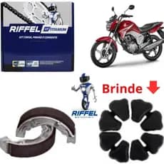 Kit Relação-Tração-Transmissão  RIFFEL TITAN 150 2004 a 2015 FAN 150 2009 a 2015+Patins De Freio+Coxim Da Coroa