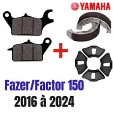 Kit Pastilha De Freio Dianteiro + Patins De Freio Traseiro + Coxim Da Coroa Fazer 150 Factor 150 Factor 125i 2016 à 2024
