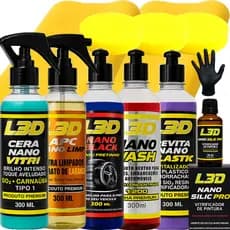 kit Lavagem Automotiva Vitrificador Shampoo Pretinho Apc Cera Flanelas e Aplicadores