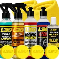 Kit CERA Automotiva Cera L3D, Shampoo AUTOMOTIVO, Apc, Pretinho, Chuva Acida, Flanela e Aplicador