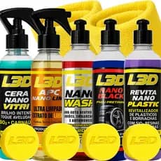 Kit Cera Automotiva Cristalizadora L3D Shampoo Automotivo, Apc, Pretinho, Revitalizador de Plásticos