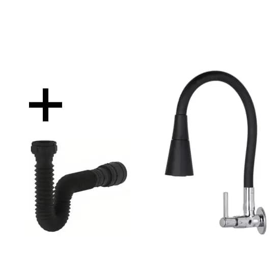 Torneira para Cozinha Flexivel Inox Preta, Sifão Preto, Torneira De Cozinha