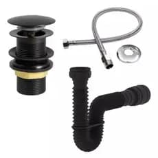 Sifão Pia Tanque + Engate 40cm + Válvula Click 7/8 Pia Banheiro Preto Fosco ABS De Engenharia