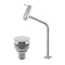 Torneira Alta Cromada Para Cuba de Apoio, Kit Para Banheiro, Torneira + Valvula Clic Abs Cromada