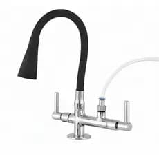 Torneira Preta Flexivel  De Bancada, Inox, Abs, Com Saida Para Purificador, Filtro
