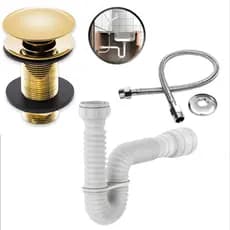 Kit De Banheiro, Valvula Click Inox Cor Dourada + Engate Inox 40 Cm + Sifao Universal 70 Cm