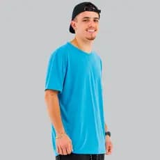 Camiseta Básica Masculina Azul Claro Lisa Confortável Respirável Treino Academia DryPoli