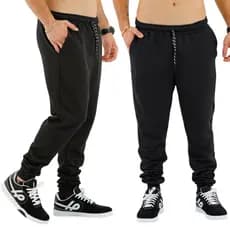 Kit 2 Calça Moletom Masculina Slim Cordão Ajustável Básica com Punho Preta