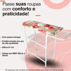 Tábua de Passar Roupa Reforçada Armarinho Mesa Grande c / Cabideiro Passa Mangas Passadeira Multiuso