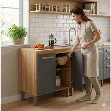 Balcão Cozinha Microondas Bebedouro Tampo 80cm Portas e Prateleira Armário Multiuso Cooktop Aparador