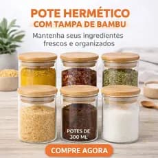 Kit 6 Pote De Vidro Mantimentos 300ml Alta Vedação Cozinha Organização Tampa de Bambu Dupla Vedação