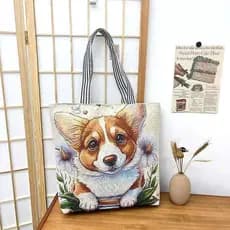 Bolsa Tote de lona  Com bolsinha  , Bolsa De Pano bordado Cachorro e Gato Animal  Grande Capacidade Bolsa de Praia