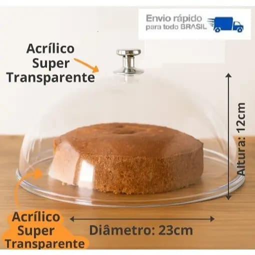 Tampa Cúpula Acrílico 23cm Para Porta Bolo Boleira