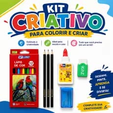 Kit Material Escolar Básico 7 Itens Lápis de Cor 12 Cores + Acessórios