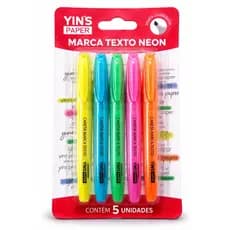Kit Marca Texto Neon 5 Cores Fluorescente Yin’s Paper Ponta 1–4mm Escolar Estudo Planner