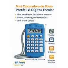 Calculadora Portátil 8 Dígitos Kapbom KA-6330 com Cordão Escolar Escritório Copa do Mundo Brasil