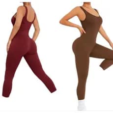 Macacão feminino canelado longo com Bojo removível modelo costa regata para academia yoga e treinos