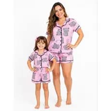 Pijama shorts doll curto baby doll de verão em malha suede toque de pessego