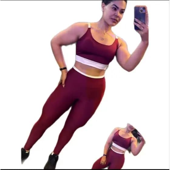 Legging com bolso lateral + top alça com bojo removível no suplex poliester academia yoga e treinos