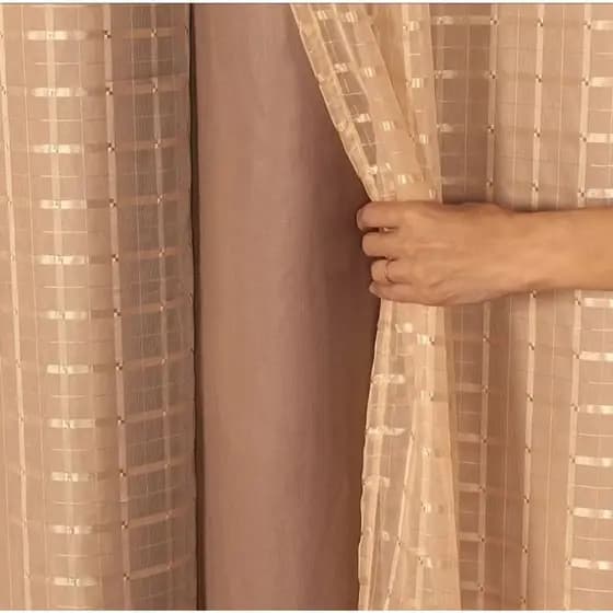 Cortina 4,00x2,80 Microfibra C/voil Xadrez Quarto Ou Sala