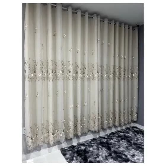 Cortina Bordada Luxo Forro Microfibra Decorativa Sala Quarto Porta e Janela 2,00m x 1,40m
