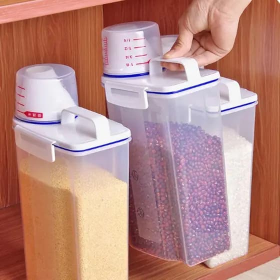 Dispenser Para Mantimentos e Ração 2 Litros Pote Hermetico Armazenamento Copo Medidor Multiuso