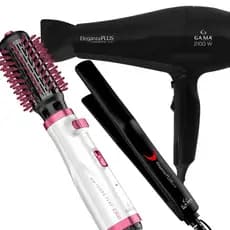 Kit Gama Italy: Escova Modeladora Rotativa  + Secador Eleganza Plus Profissional + Chapinha Eleganza