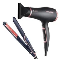 Kit Secador Black Rose Ion E Chapinha Prancha Mondial Tourmaline Íon Alisadora Rose