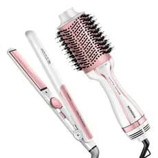 Kit Escova Secadora Modeladora 3 em 1 E Chapinha Prancha White Rose Íon Mondial Bivolt 127/220v