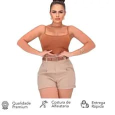 Short femenino Alfaiataria Social Com Cinto Cintura Alta promoção