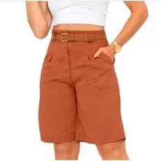 BERMUDA DE LINHO COM BOLSO COM CINTO DE COURO MARRON
